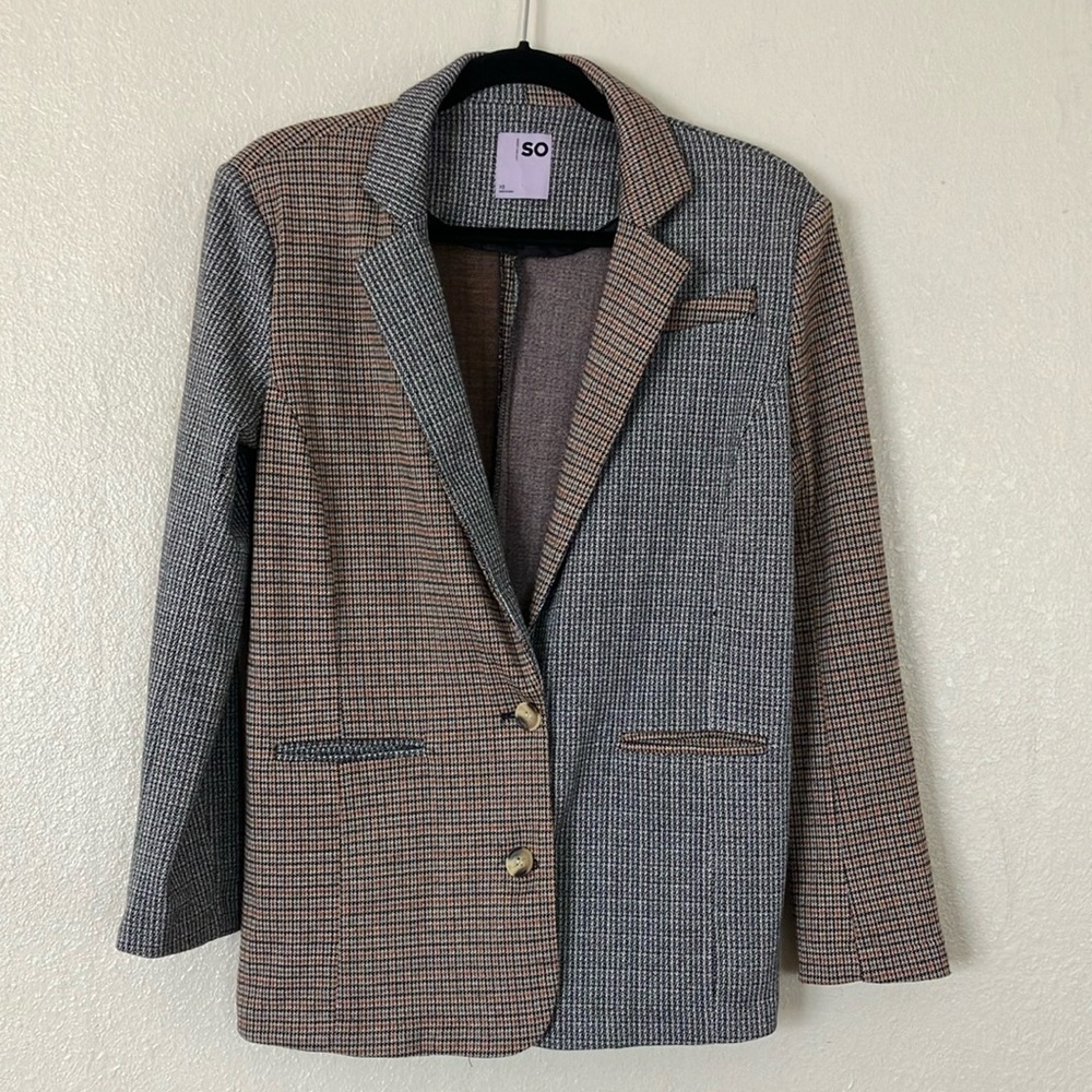 SO Knit Houndstooth Blazer Jacket, XS